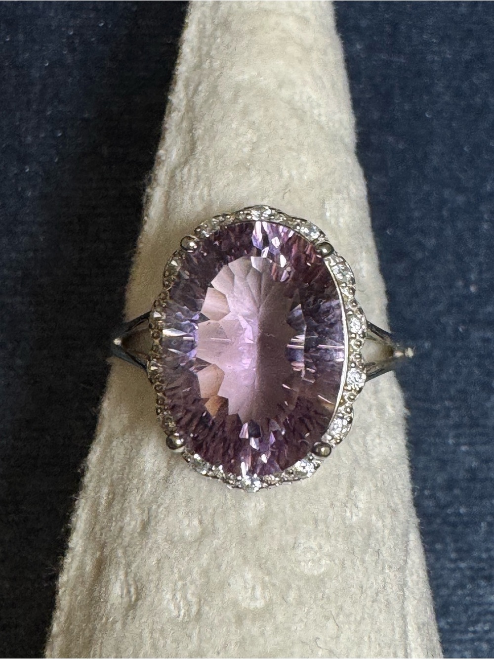 925 amethyst crystal oval ring size 6.5 6.75 halo NO STAMP